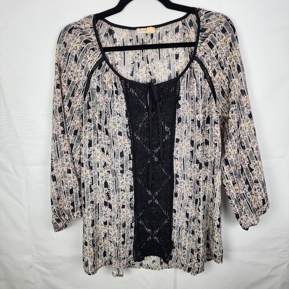 Anthropologie Meadow Rue Blouse Size Medium Aroania Lace Peasant Boho Cottage - Picture 1 of 6